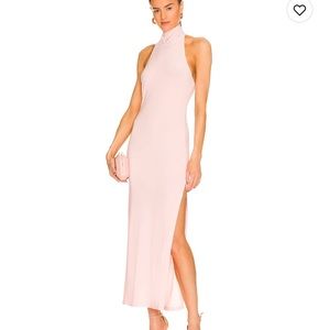 Norma Kamali halter turtle side slit gown in blush